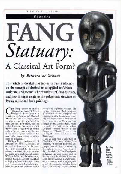 La Statuaire Fang Une forme d'art classique ?