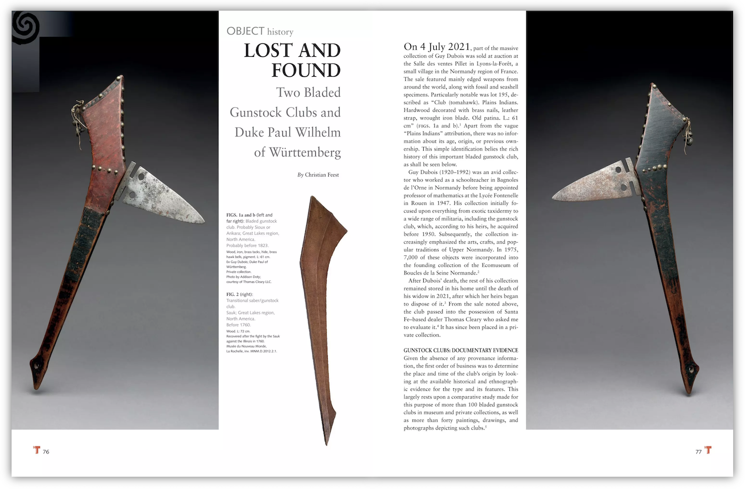     Lost and Found: Two Bladed Gunstock Clubs and Duke Paul Wilhelm of Würtemberg By Christian Feest