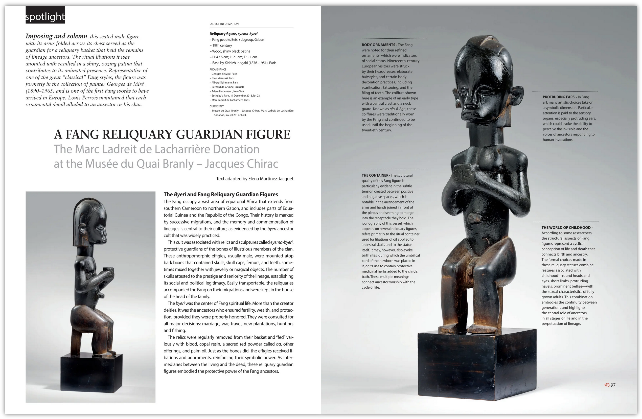 A FANG RELIQUARY GUARDIAN FIGURE. The Marc Ladreit de Lacharrière Donation at the Musée du Quai Branly – Jacques Chirac